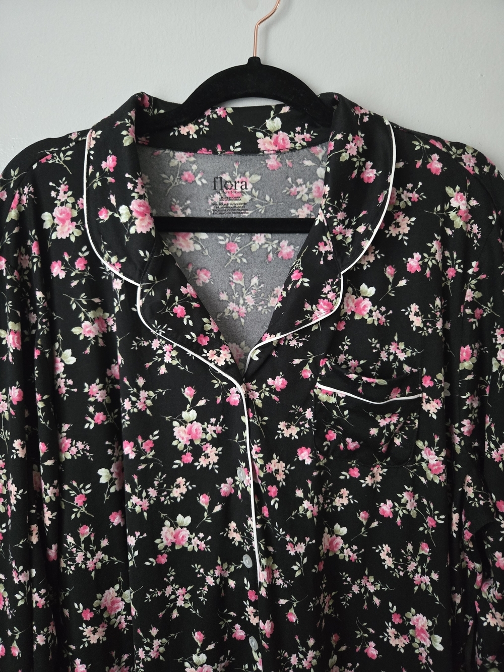 Flora Nikrooz Black Pink Floral Button Down Top & Shorts 2pc Pajama Set XL - Picture 4 of 8